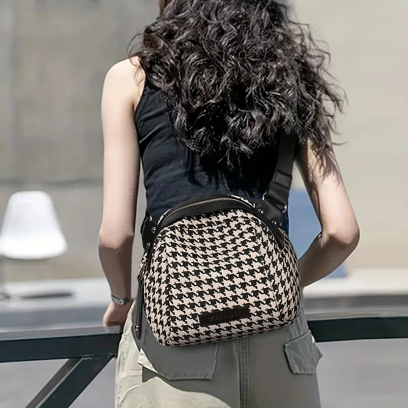 Tas kanvas Houndstooth serbagu - Women Bags Zip ulasan dan harga