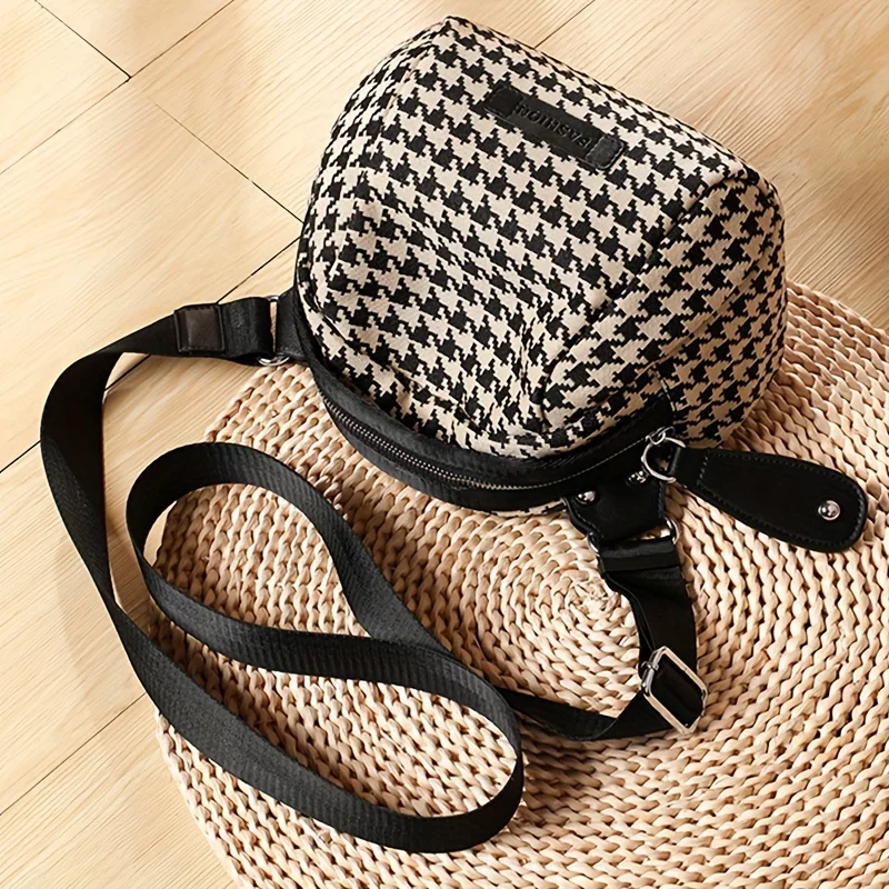Tas kanvas Houndstooth serbagu - Women Bags Zip ulasan dan harga