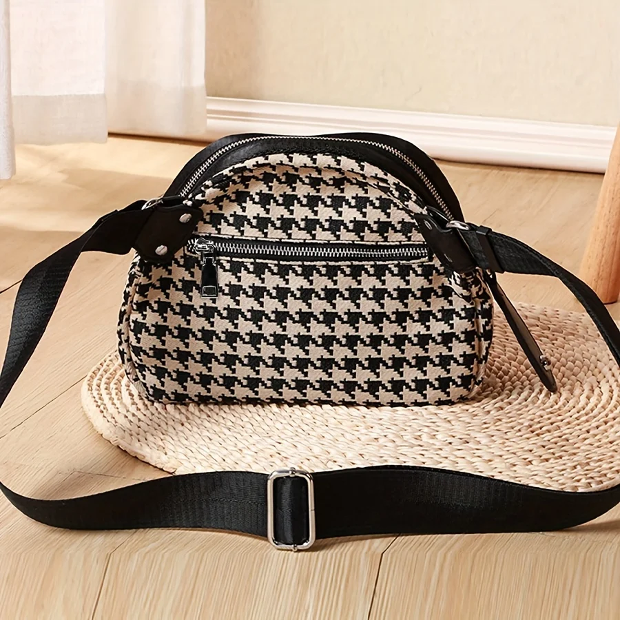 Tas kanvas Houndstooth serbagu - Women Bags Zip ulasan dan harga